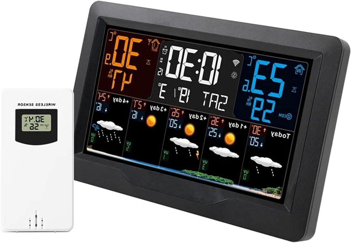 Wetterstation WIFI - Weerstation Buiten Binnen - Weersvoorspelling Thuis - 5-Daagse Voorspelling - 20.5 x 13.2 cm - One Color