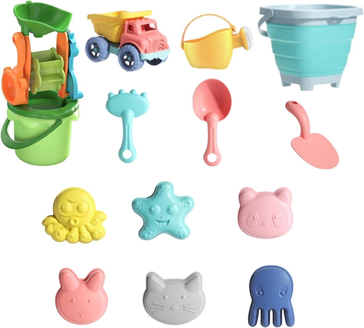 Kinderstrandspeelgoed Set - Buitenspeelgoed Zandbak - Zomer Plezier - 17 Delig Inclusief Schep - 45.7 x 33.9 x 14.4 cm