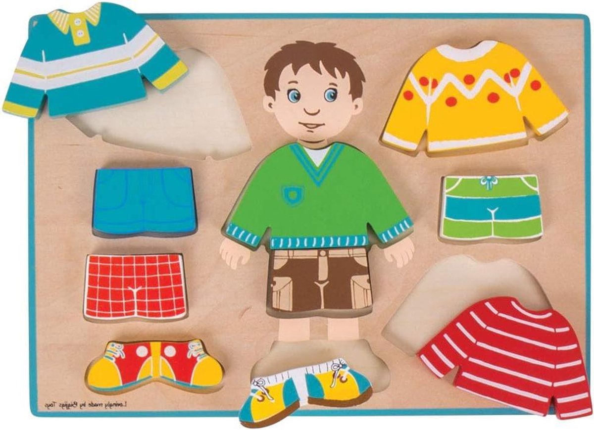 Houten Kleedpuzzel Jongen - Mix en Match Puzzel - Kinderen Leren Aankleden - Dikke Houten Stukken - 10 stuks - Multicolor