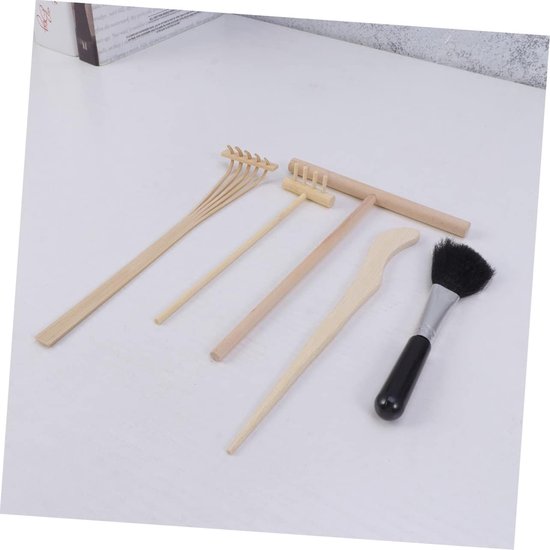 Zen Tuin Gereedschap - Mini Hark Set - Zand Vormen - Japanse Stijl - 5 Delig - Natuurlijk Hout — afbeelding 3