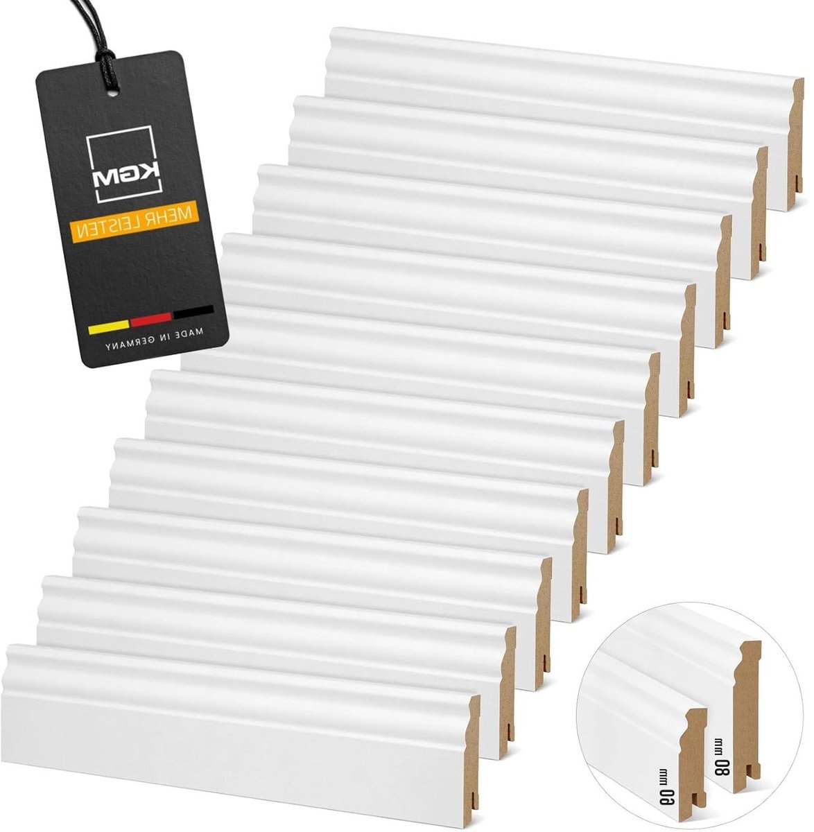 Hamburger Plint ECO - Vloerplint Altberliner - Vloer Afwerken - Geïntegreerd Kabelkanaal - 2200 x 19 x 80 mm - Wit