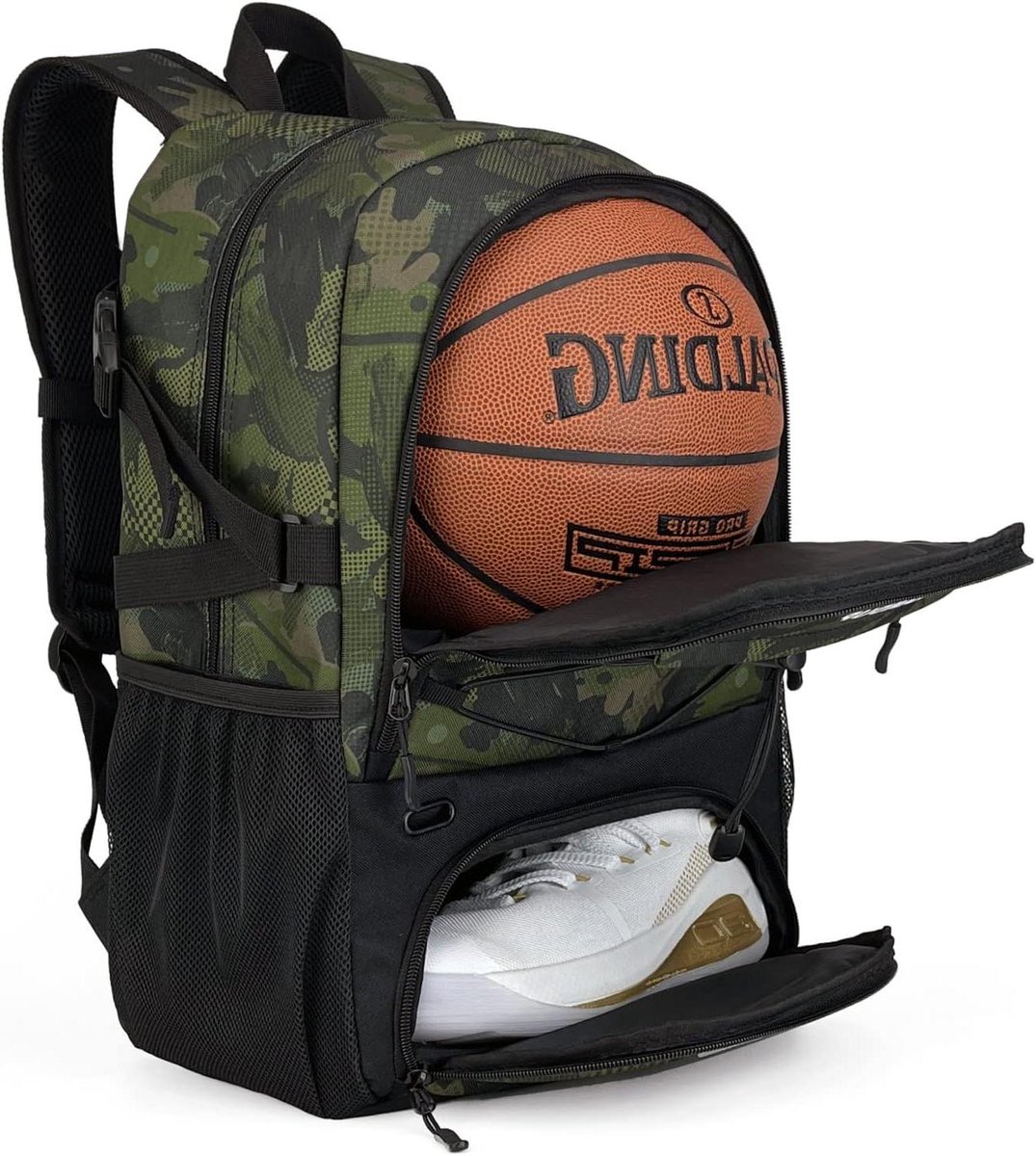 Basketbalrugzak - Sporttas Gymtas - Sporten Trainen Reizen - Ballen Schoenenvak - Grote Capaciteit - Zwart