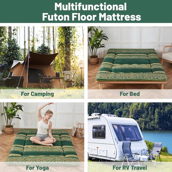 Japanse Vloermatras - Futonmatras Tatami - Kamperen Logeerkamer - Wasbare Hoes Opvouwbaar - Twin 39x80 inch - Boheems Groen — afbeelding 5