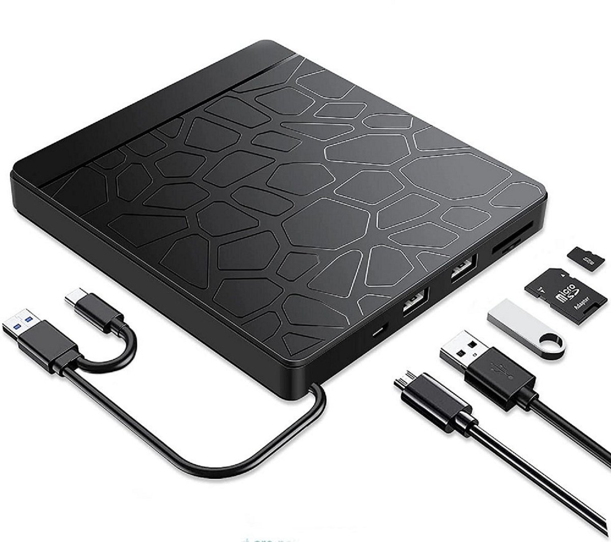 Oneay Ultradunne externe optische USB 3.0-drive voor laptops, dvd-rw-lezer/brander, compatibel met MacBook-laptops en apparaten met een Type-C-interface, 5-in-1 multifunctionele draagbare dvd-brander.