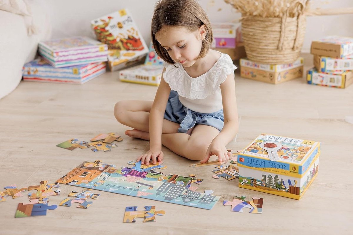 Geheime Puzzel - Kinderpuzzel Educatief - Spelenderwijs Leren - Twee Spelletjes - 50 x 35 cm - Multicolor