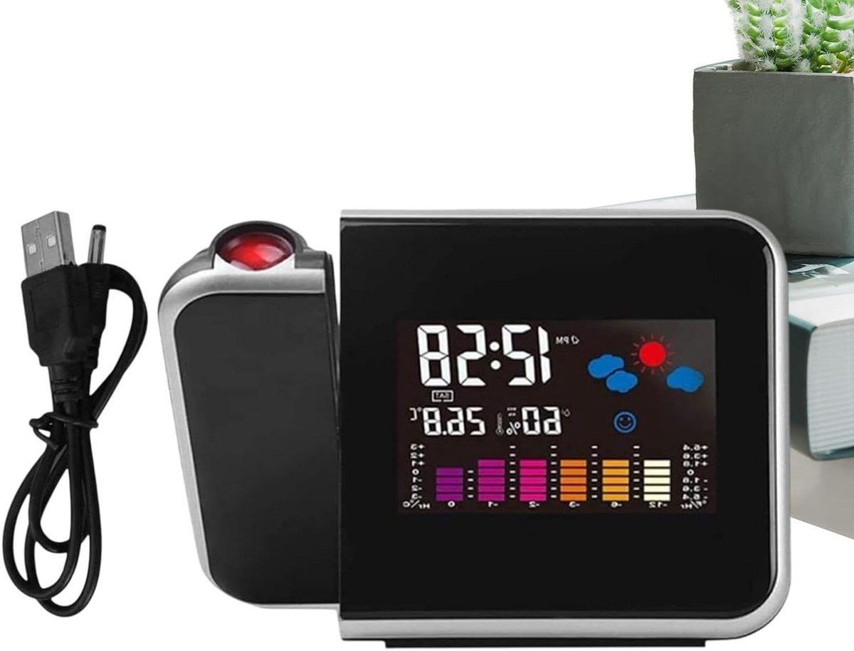 Projectiewekker - Digitale Klok - Kamertemperatuur Monitoren - 180 Graden Draaibaar - 12.1 cm - Zwart