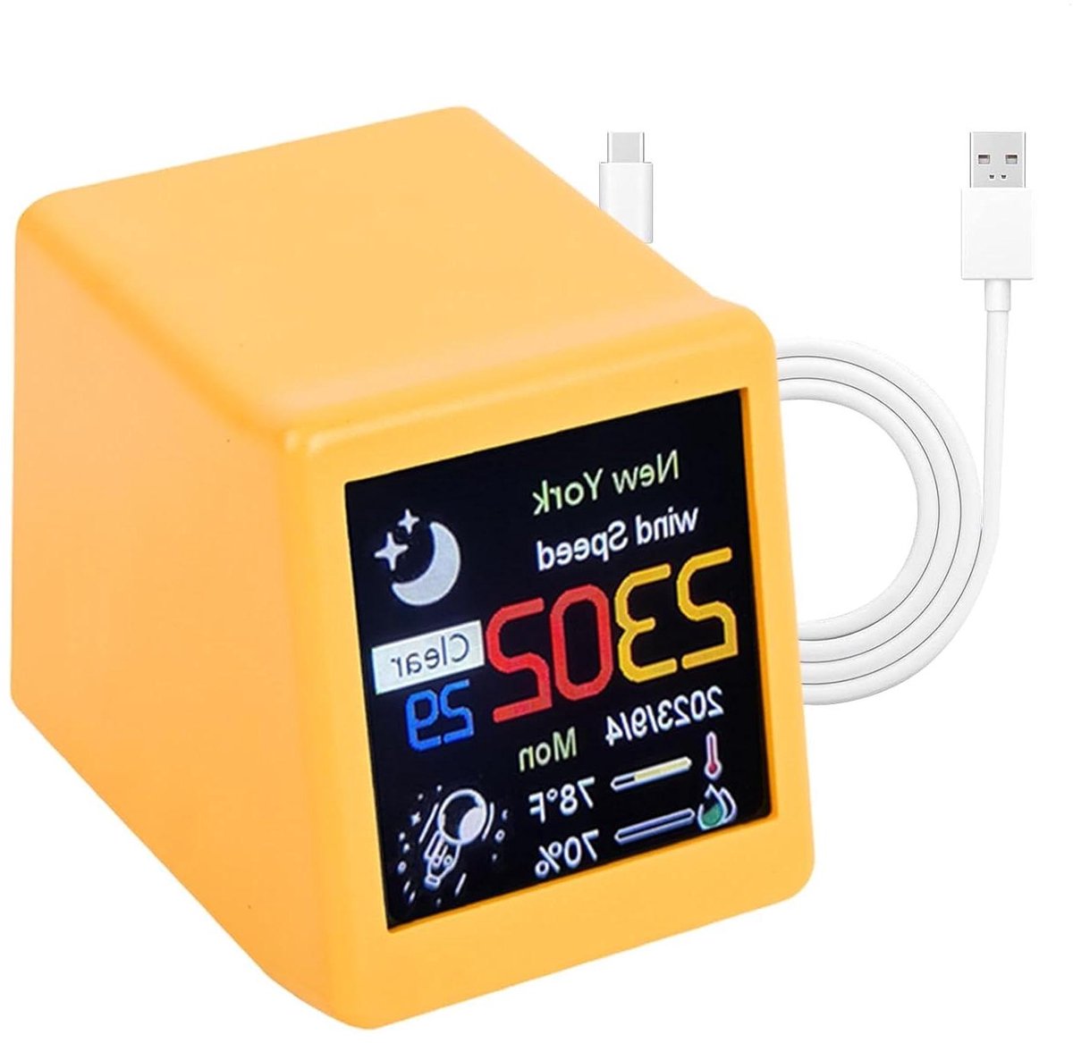 Digitale Alarmklok - Smart Klok Luchtkwaliteit Monitor - Gezonde Omgeving Creëren - WiFi Luchtkwaliteit Weergave - 4 cm - Geel