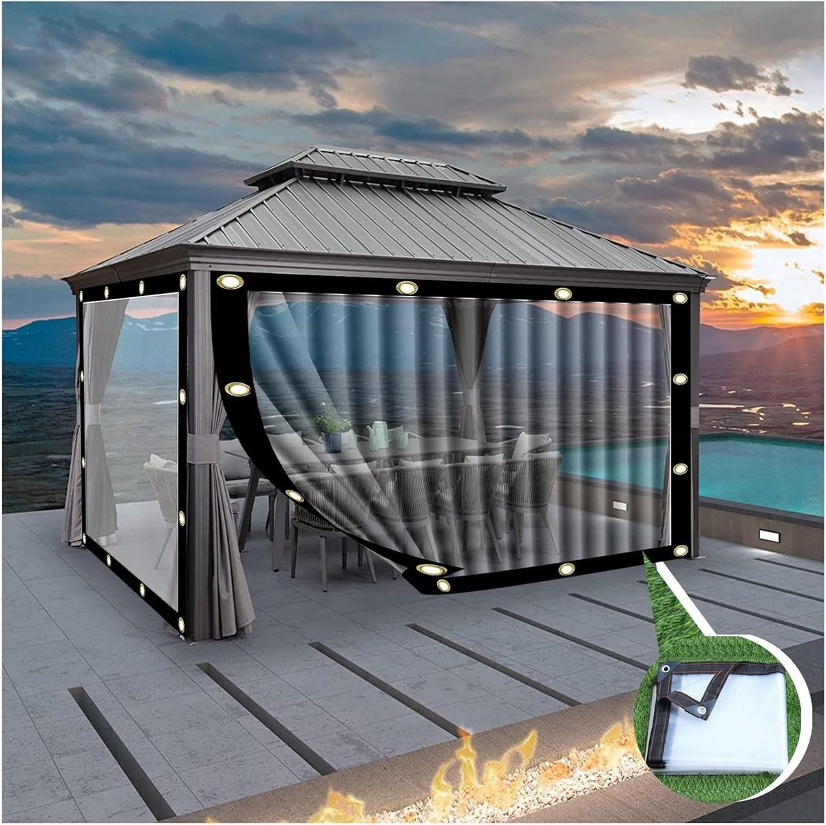 Pergola Zijwand Cover - Terrasscherm Gazebo - Buiten Leven - Waterdicht Versterkt - 4 x 18 m - Helder
