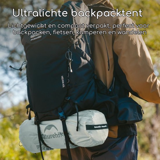 Naturehike Mongar UL 2 - 2-persoons ultralichtgewicht tent - Incl. grondzeil - 15D 1500MM - 3-seizoenen koepeltent - Waterdichte trekkerstent & kampeer tent - Grijs van Merkloos — afbeelding 3