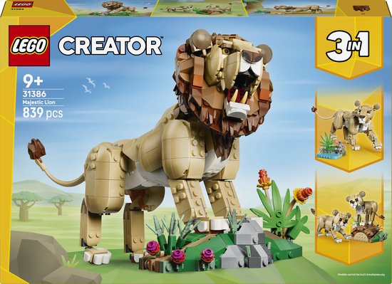 LEGO Creator 3in1 Wilde Dieren: Majestueuze Leeuw Speelgoed voor Kinderen met Dieren Figuren 31386