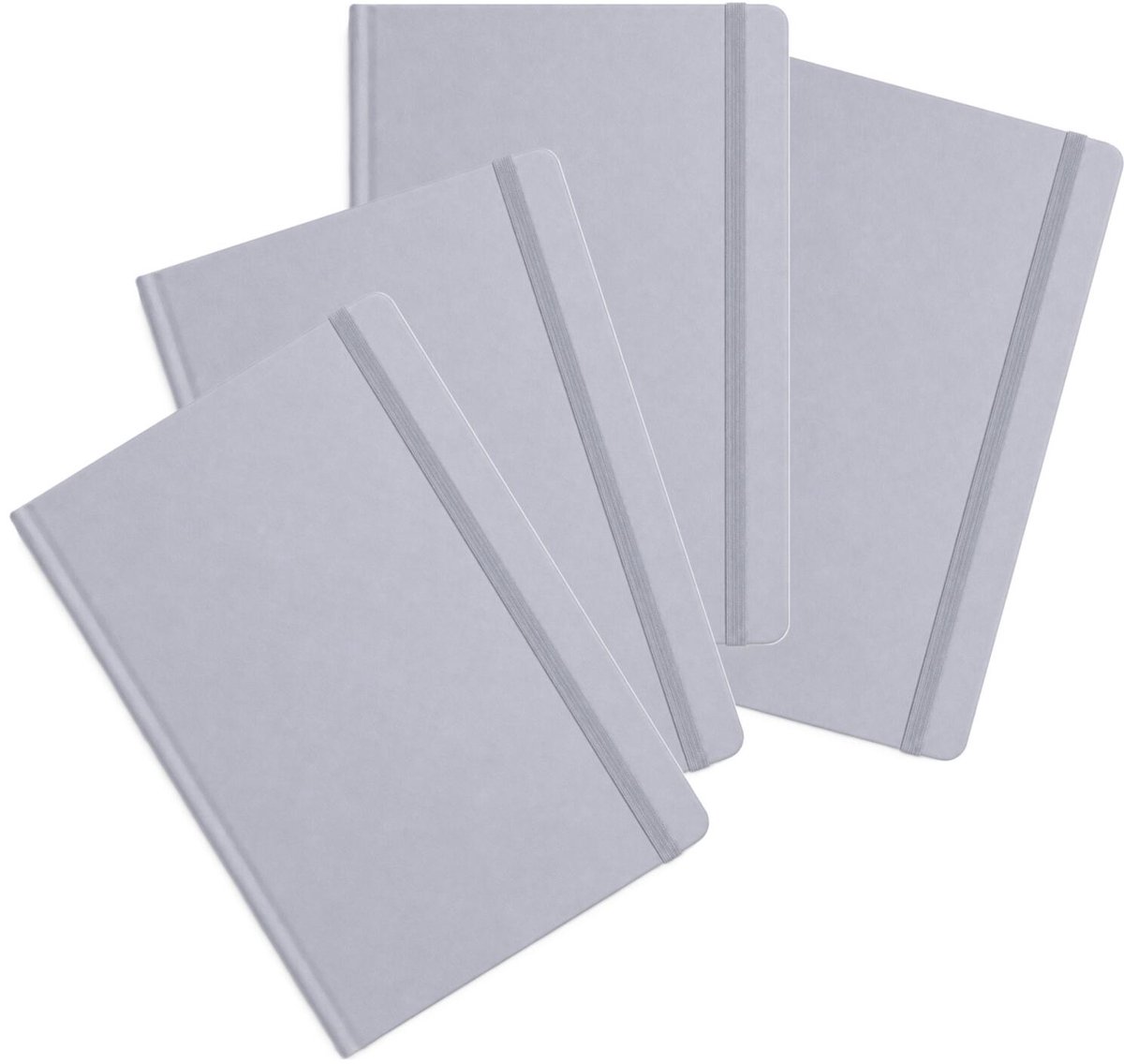 Bellatio Design Notitieboekje - 4x - A5 formaat - met elastiek - zilver - 100 pagina - schriften