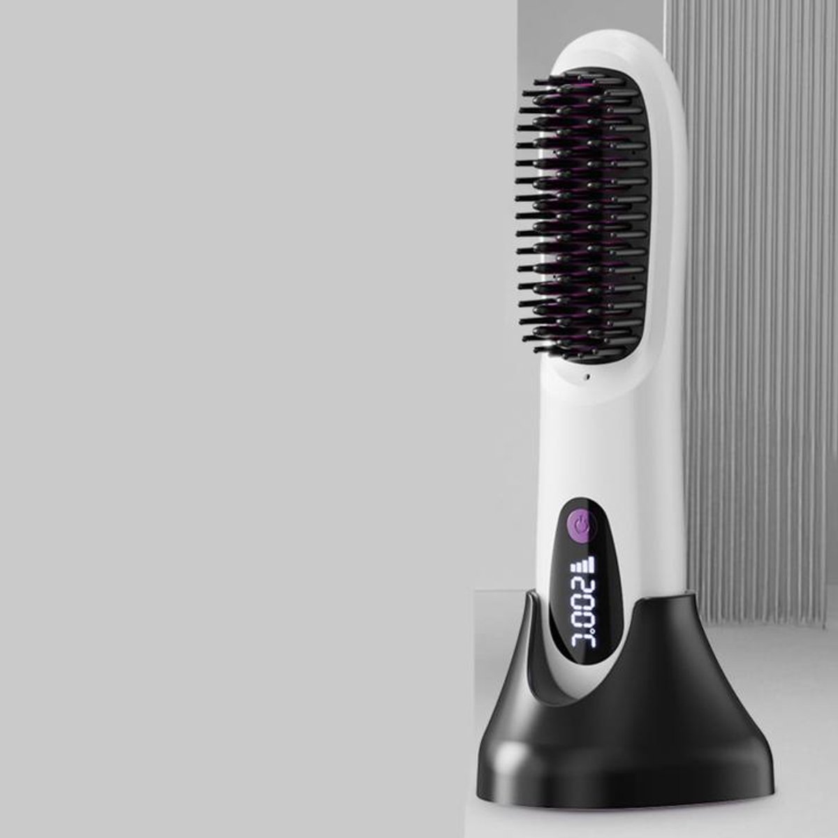 Draadloze ronde stylingsborstel voor kort haar | 3 temperatuurstanden, ionenverzorging voor volume en glans-Wit