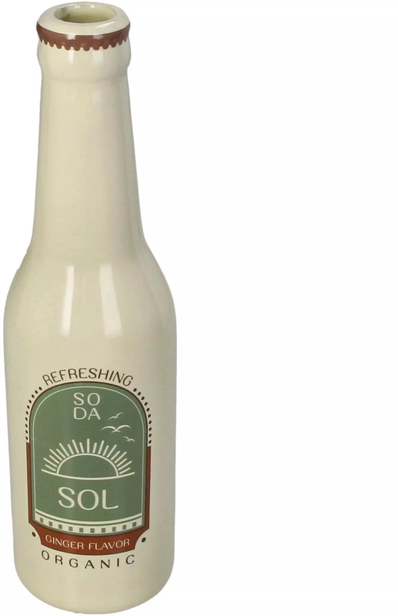 Vaas Soda Fles Sol Aardewerk H24cm – Trendy Keramieken Flesvaas Beige Groen – Decoratieve Vaas