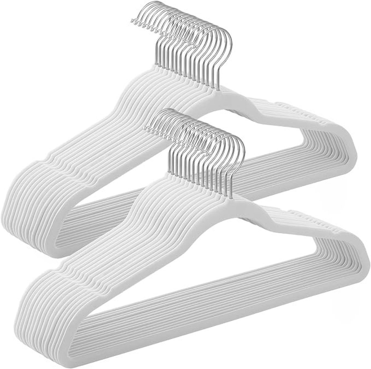 Set van 30 fluwelen kledinghangers - antislip, 360° draaibaar - zilver en wit