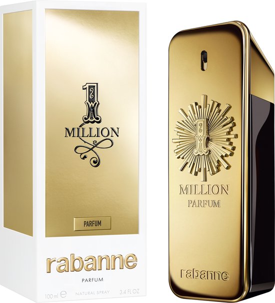 Gouden doos en fles Paco Rabanne 1 Million Parfum, 100 ml Natural Spray.