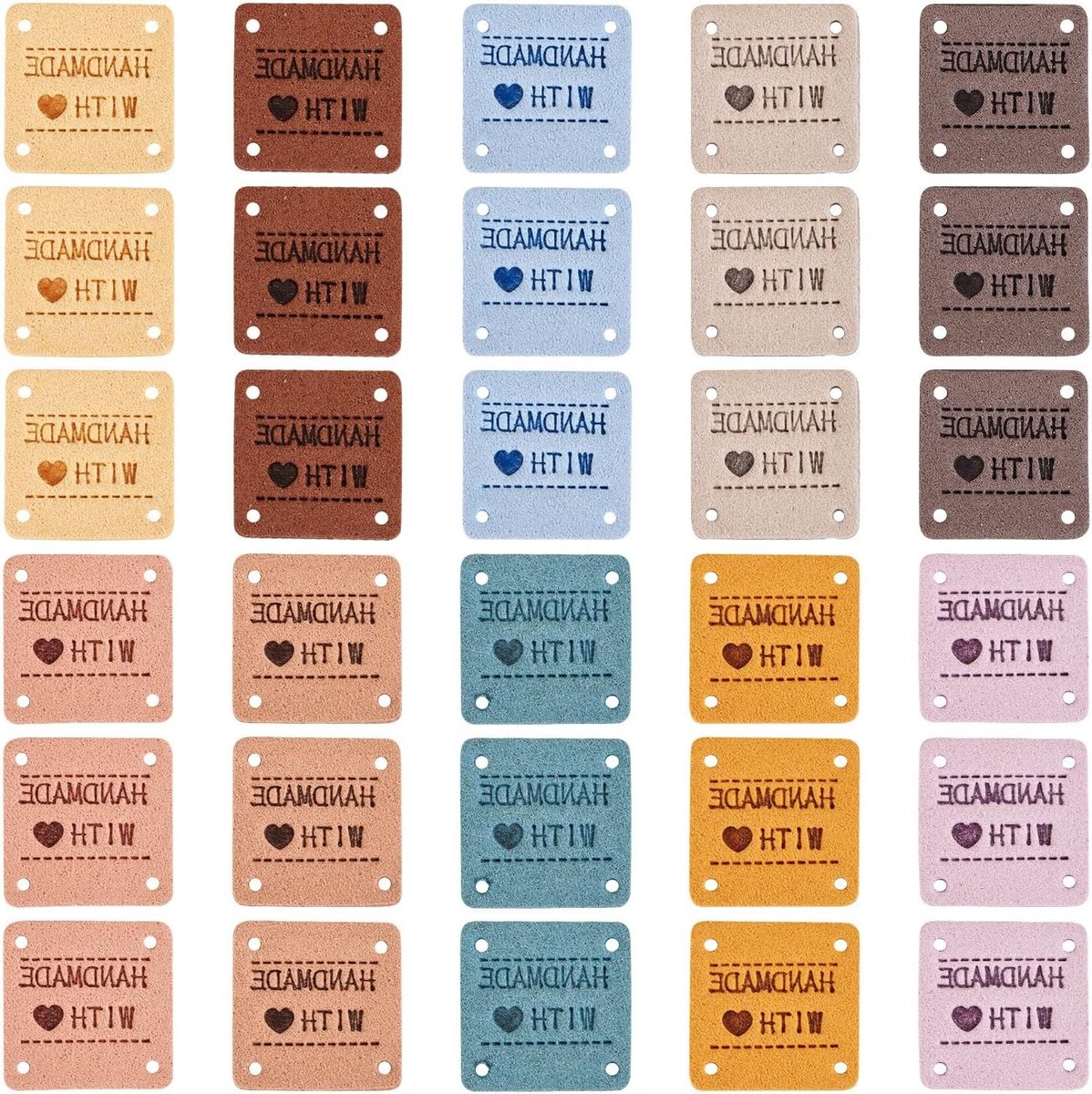 Handgemaakte Leerlabels voor DIY Projecten, Geëmbossede Vierkante Kunstlederen Tags voor Kleding, Tassen, Schoenen en Haken - 50 Stuks