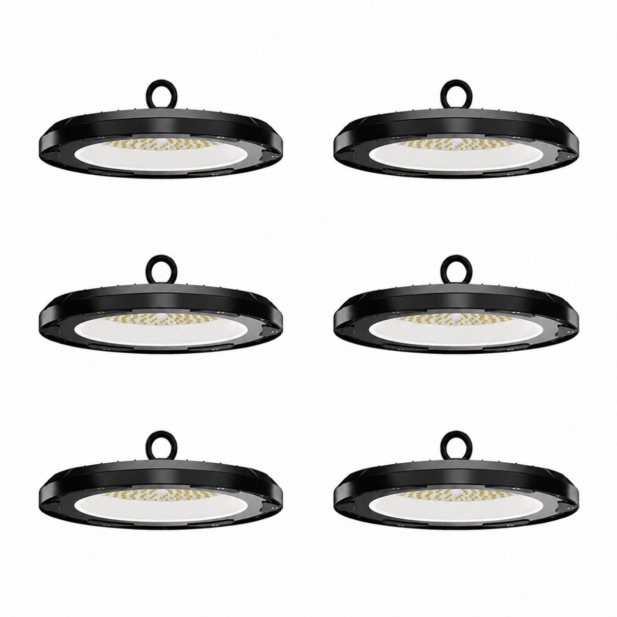 HOFTRONIC Set van 6 - Eris LED High Bay UFO - 200 watt - 28.000 lumen (140lm/W) - 4000K neutraal wit - IP65 waterdicht - IK08 - Flikkervrij Zwart