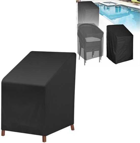 Waterdichte stoelhoes van Oxford-stof - Water- en winddicht -Beschermhoes voor Tuinstoelen- Stofhoes voor stapelbare stoelen - Beschermhoes voor tafel en stoel - UV-bestendig 65*65*80/120 cm - Geschikt voor stapelbare eettafels en stoelen - Zwart