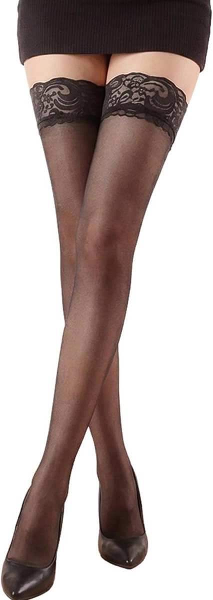 Elegante Zwarte Kousen met Kant | Semi-Transparante Hold-Ups voor Sexy Outfits | Ultra Dunne Thigh High Kousen voor Vrouwen