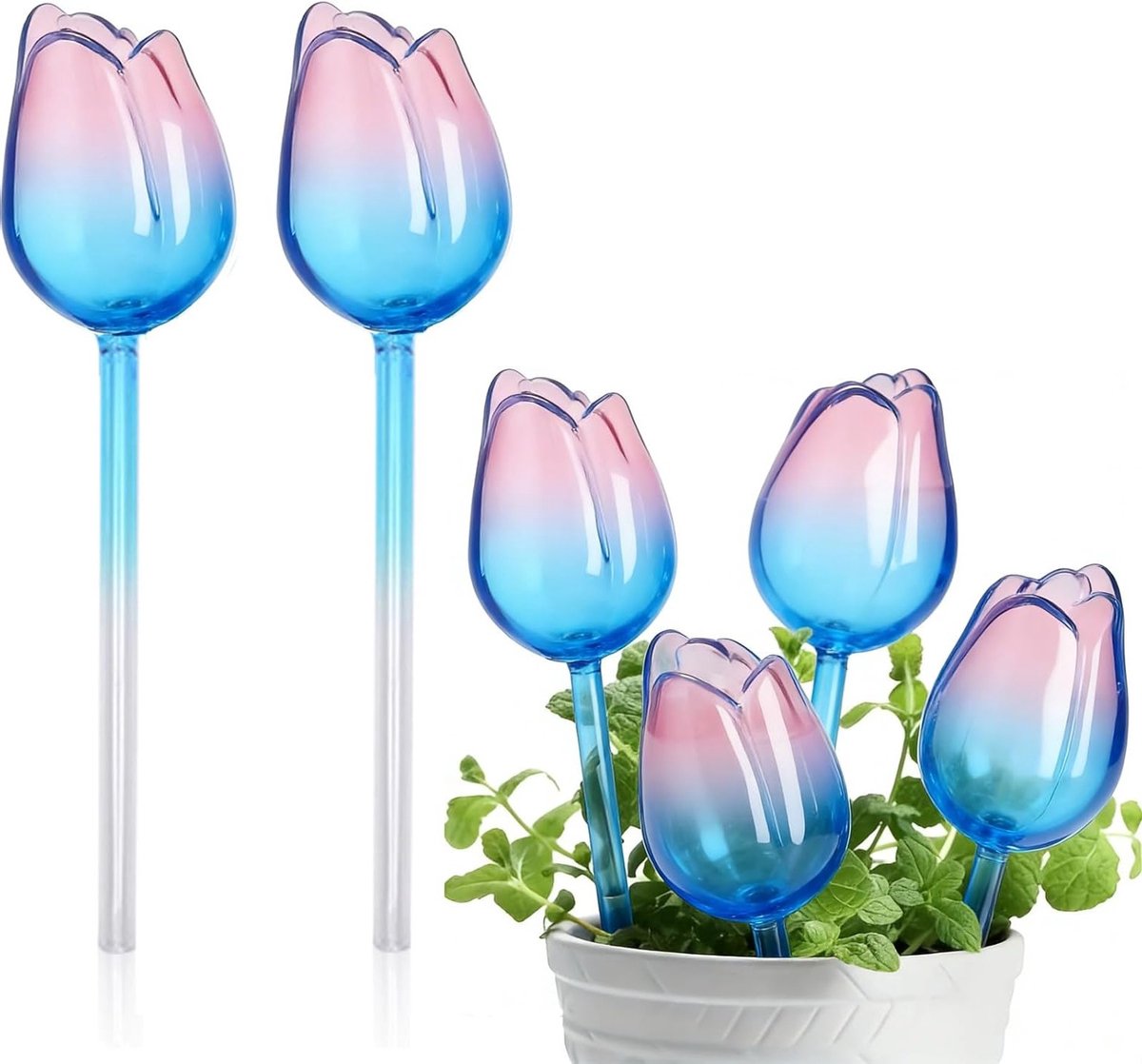 Zelfwaterend irrigatiesysteem voor planten - Automatische waterdispenser voor binnen- en buitenplanten, ideaal voor vakantie en tuinonderhoud, met bloemenvormige irrigatieconus