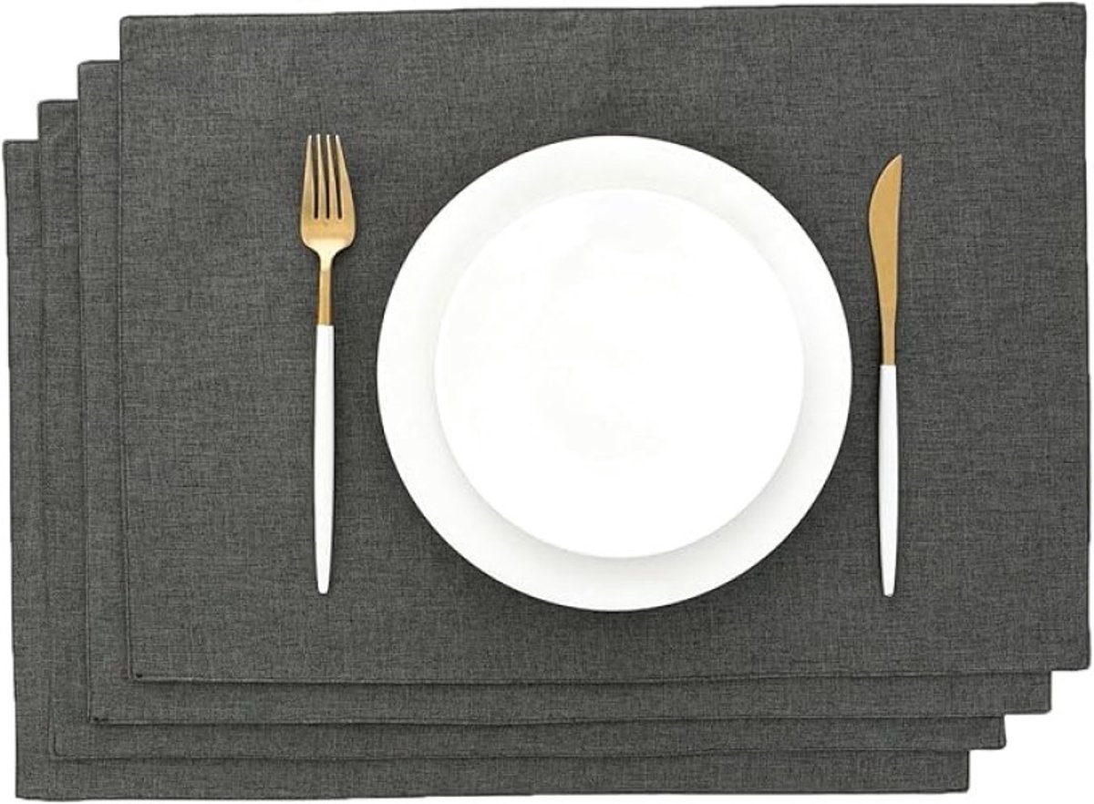 Placemat Set van 4 - Wasbare Stoffen Placemats - 33x48 cm - Donkergrijs