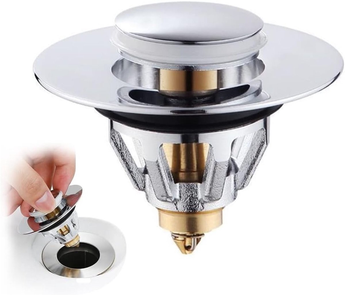 Wastafel Stop - Afvoerstop Gootsteen - Douche Afvoer Gebruiken - Met Haarvanger - 35-44 mm - Zilver