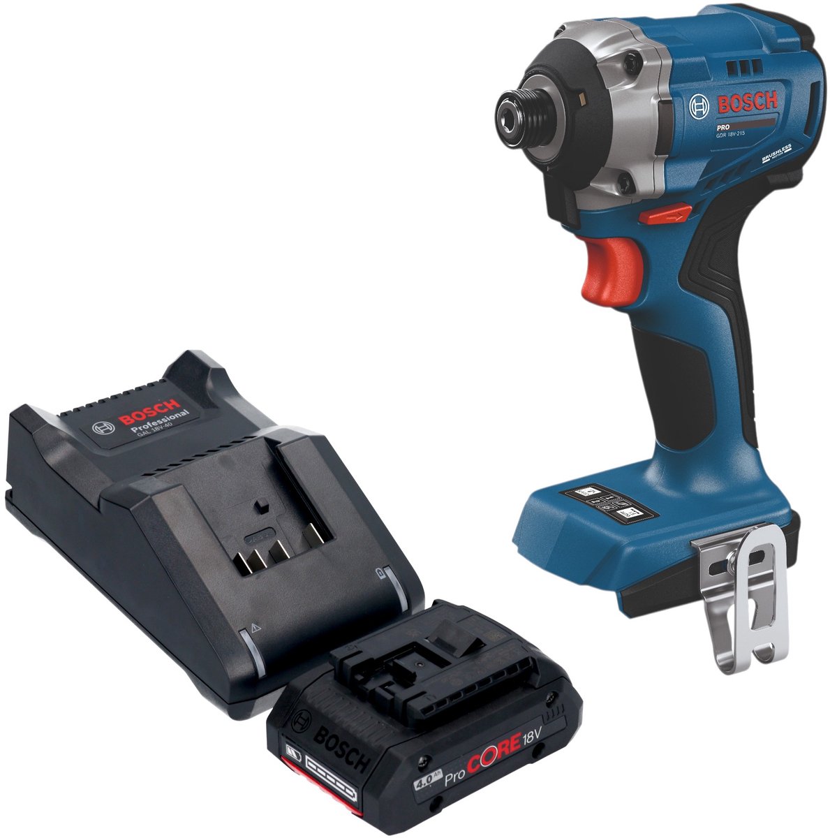 Bosch GDR 18V-215 Professional accu-slagschroevendraaier 18 V 215 Nm 1/4" borstelloos + 1x ProCORE-accu 4,0 Ah + oplader