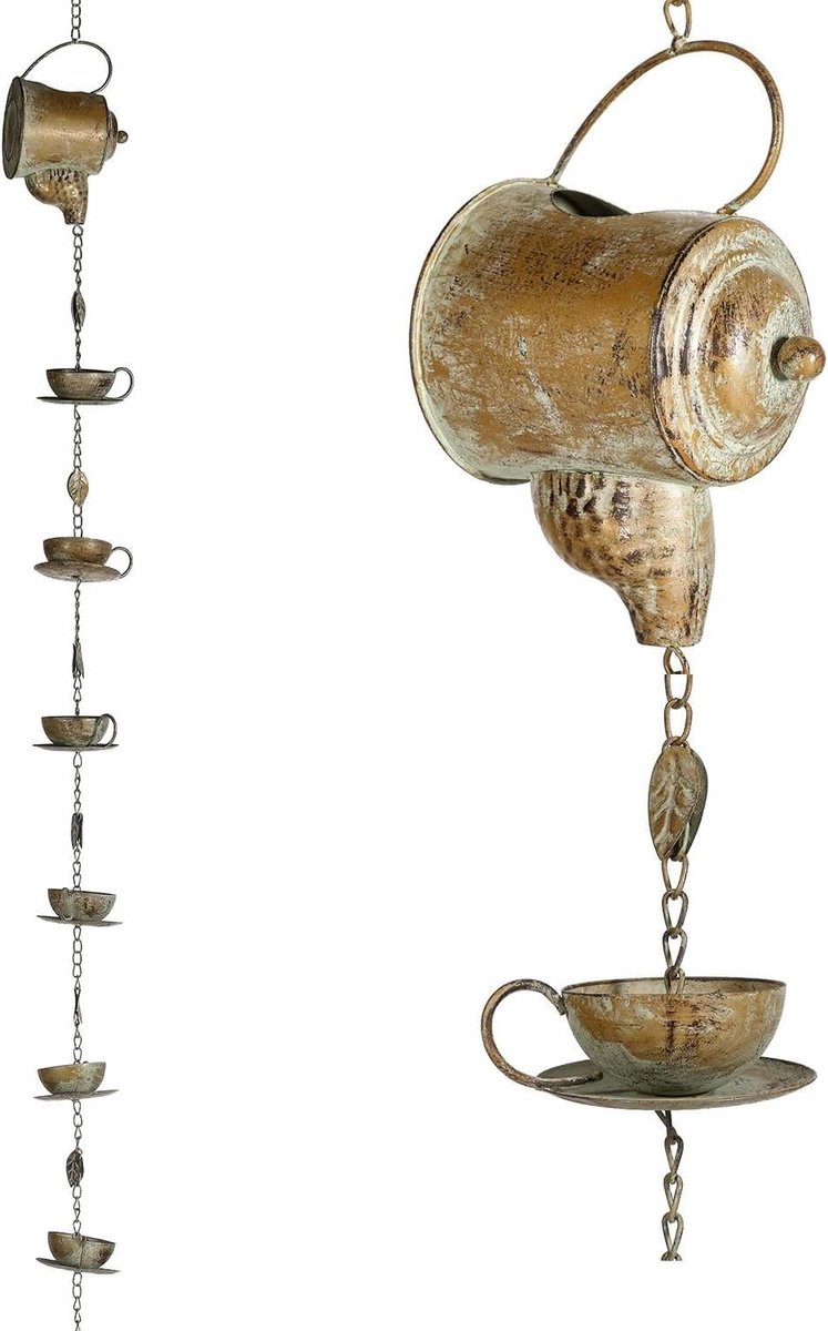 Regenketting - Decoratieve ketting - Tuin decoreren - Theepot met kopjes - 365 cm lang - Bronskleurig