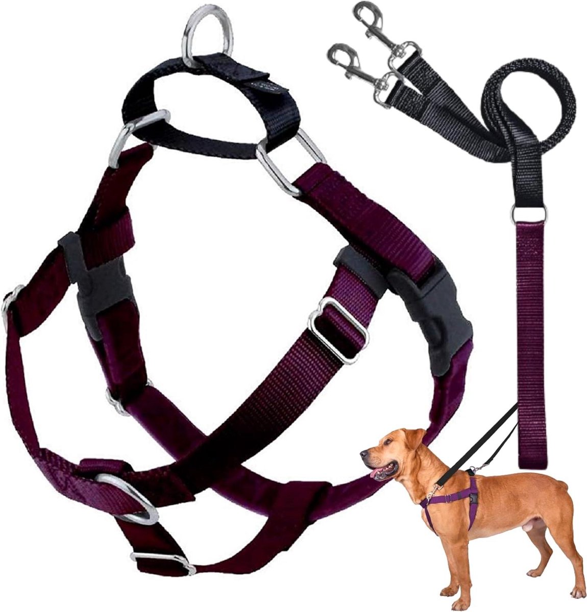 Honden Tuigje - Anti-trek - Comfortabel Wandelen - Dubbele Bevestiging - Maat M - Bordeaux