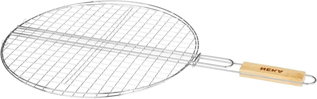 Grillrooster Rond - Barbecue Rooster - Buiten Koken - Met Houten Handvat - Ø 40 cm - Grijs