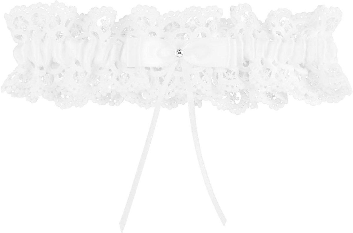Bruids Trouwjarretel - Kanten Kousenband - Bruiloft Accessoire - Elastisch Kant - 18 cm - Wit