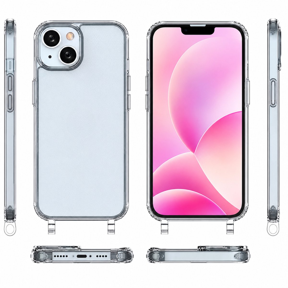 4SMH® Telefoonhoesje Geschikt voor Apple iPhone 17 Pro - Transparant Hoesje met Telefoonkoord haakjes - Harde TPU Phone Case - Smartphone & Telefoonhoesjes - Doorzichtig - Mobiele Telefoon Bescherming