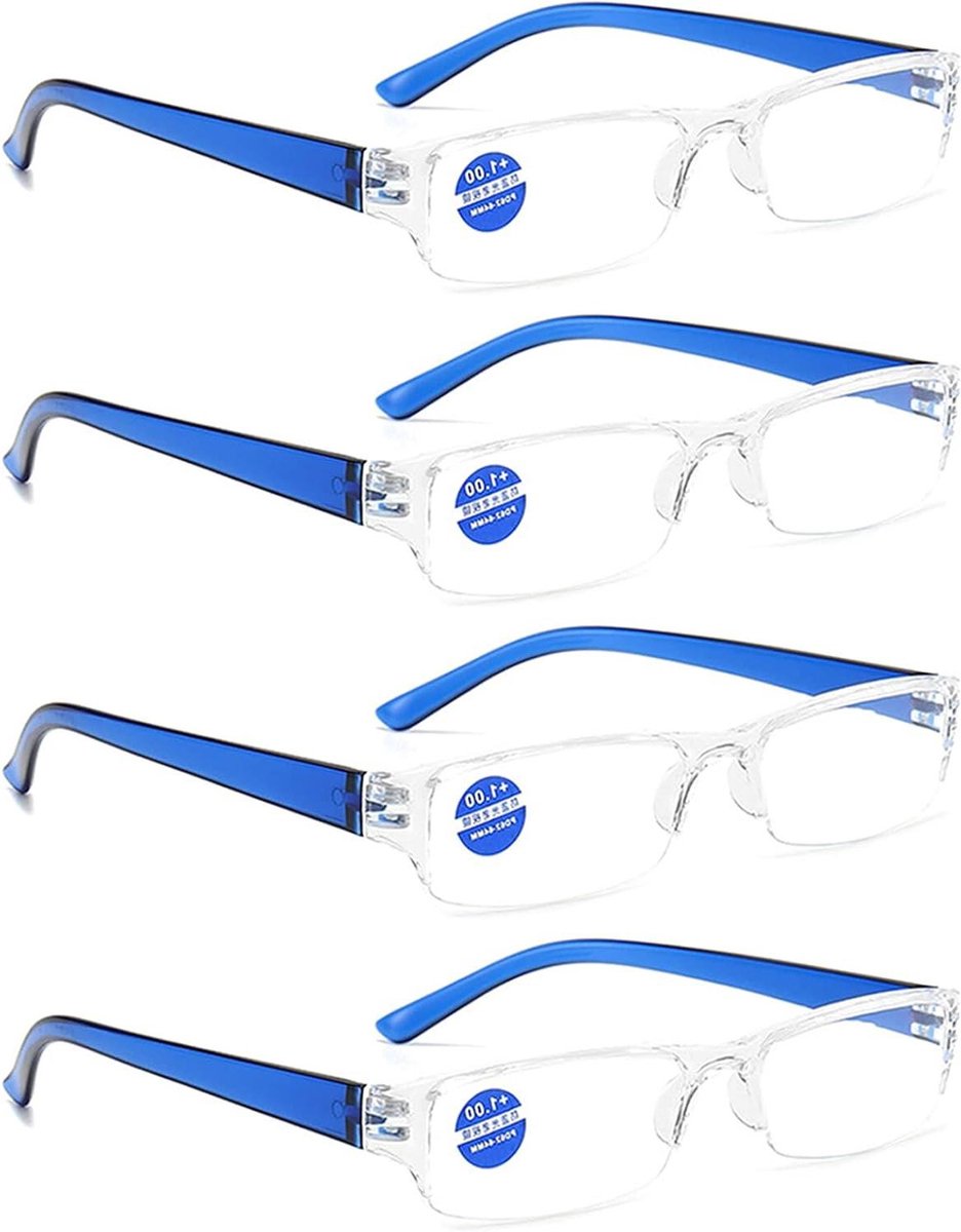 Leesbril set - Leesglazen vier stuks - Comfortabel Lezen - Blauwlicht filter - 4 paar - Transparant frame