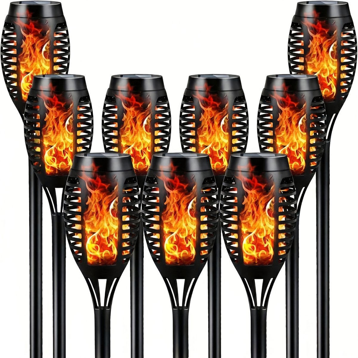 Solar fakkelverlichting set 8 stuks met flikkerend vlam effect waterdichte tuinlampen op zonne energie