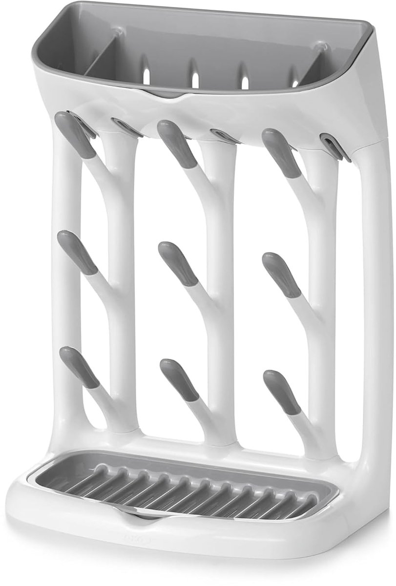 JeiibrZui Compact Droogrek Voor Flessen En Bekers - 9 Haken Met Uitneembaar Vak - Handig Opberggemak Voor Keuken - Veilig Kunststof En Silicoven - Ideaal Voor Babyverzorging