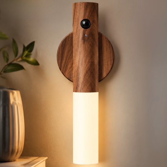 Maomi™ LED Wandlamp met Bewegingssensor - Magnetisch & Draadloos - Houtlook - Nachtlampje - Wandlamp Oplaadbaar - Bedlampje
