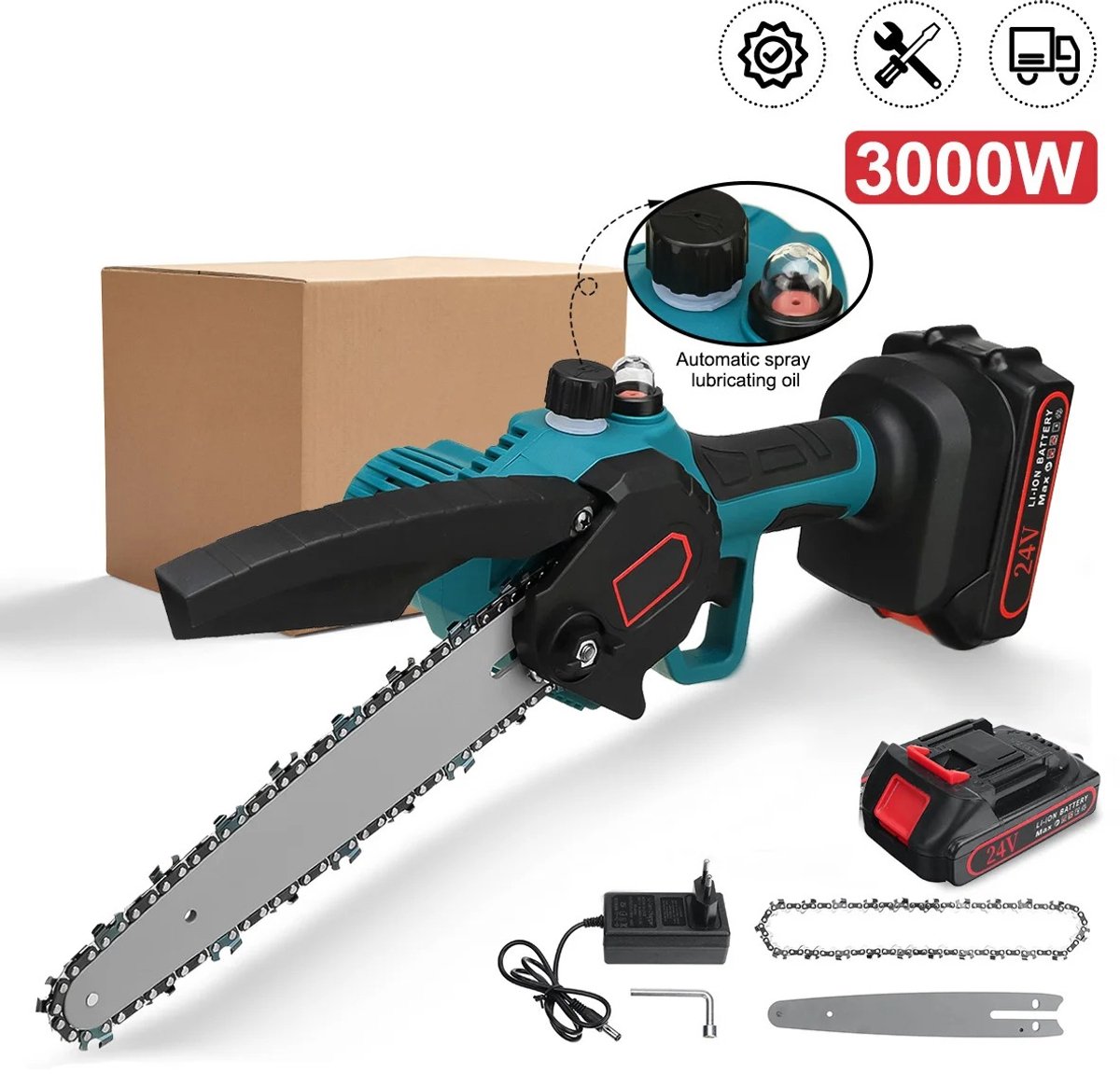 Emvae Kettingzaag - Mini Kettingzaag - Accu Kettingzaag - Snoeizaag en Takkenzaag - Compatibel met 18V Makita Accu - 2 Accu's - 8 Inch - EU Stekker