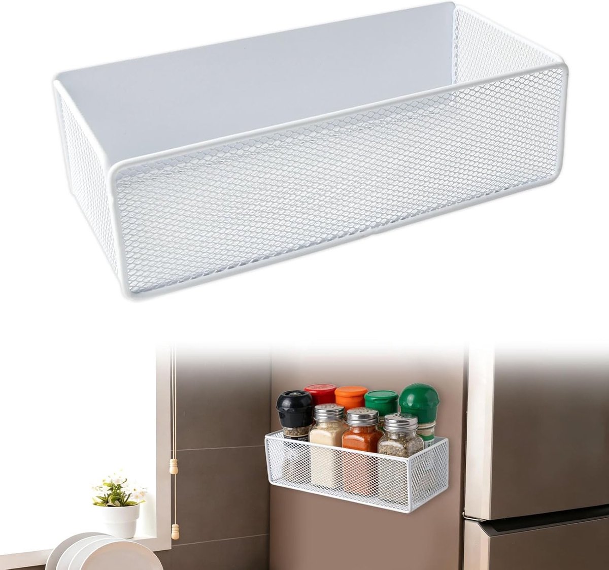 Ruimtebesparend magnetisch kruidenrek voor koelkastwand, keukenorganizer zonder boren, 27 x 12 x 7,5 cm, 2,5 kg draagvermogen, ideaal voor kruiden en specerijen