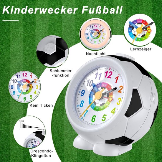 Kinderwekker Zonder Tikgeluid - Analoge Wekker Kinderen - Tijd Leren - Nachtlamp Functie - 11.5 cm Hoog - Paars — afbeelding 3