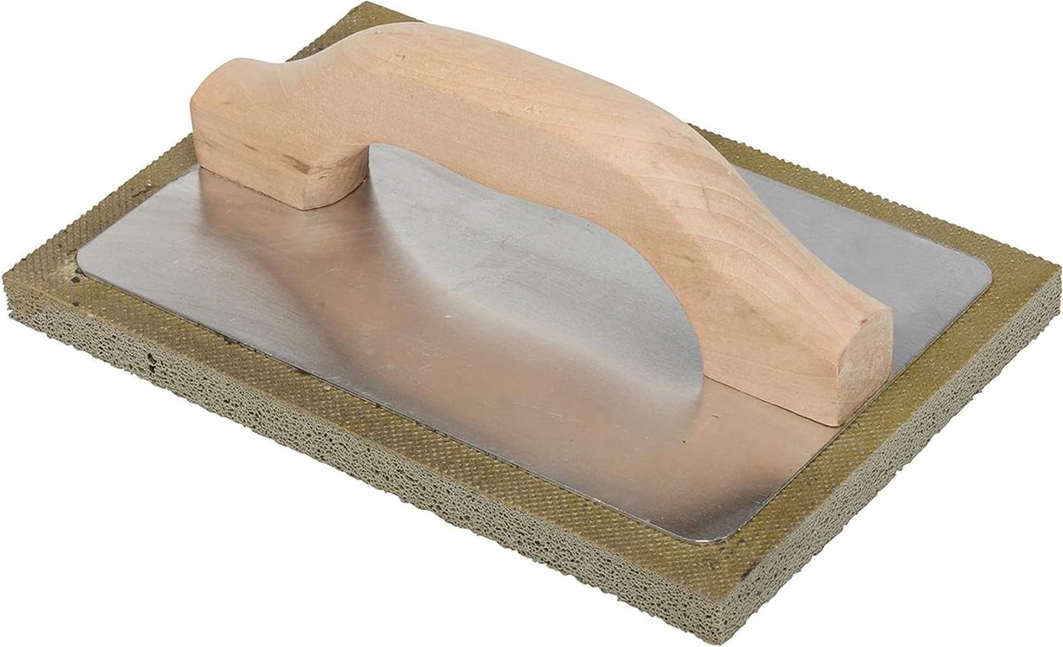 Voegspons - Spons met handvat - Metselwerk afwerken - Ergonomische houten greep - 14 x 21 cm - Grijs