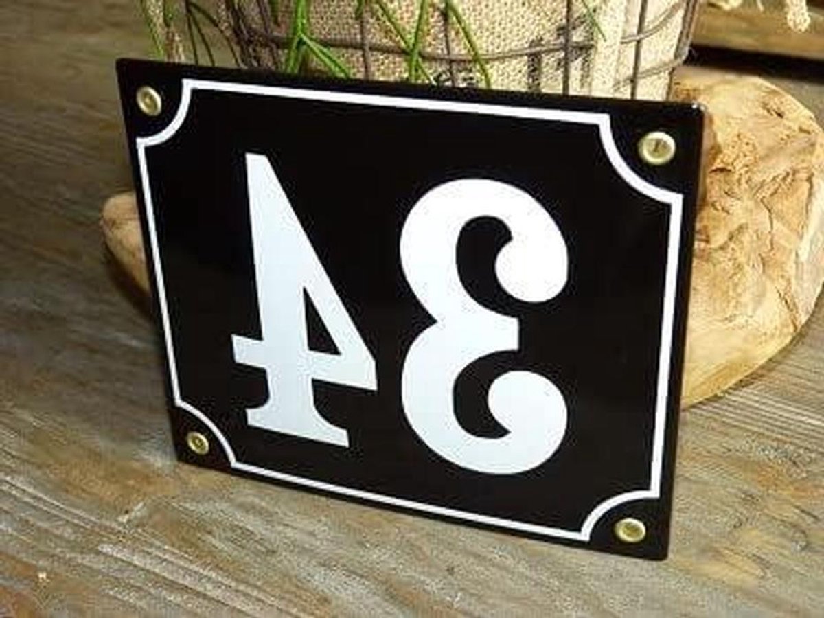 Emaille Huisnummer - Nummerbord Huis - Huis Nummer Aangeven - Gebold Reliëf - 18x15 cm - Zwart
