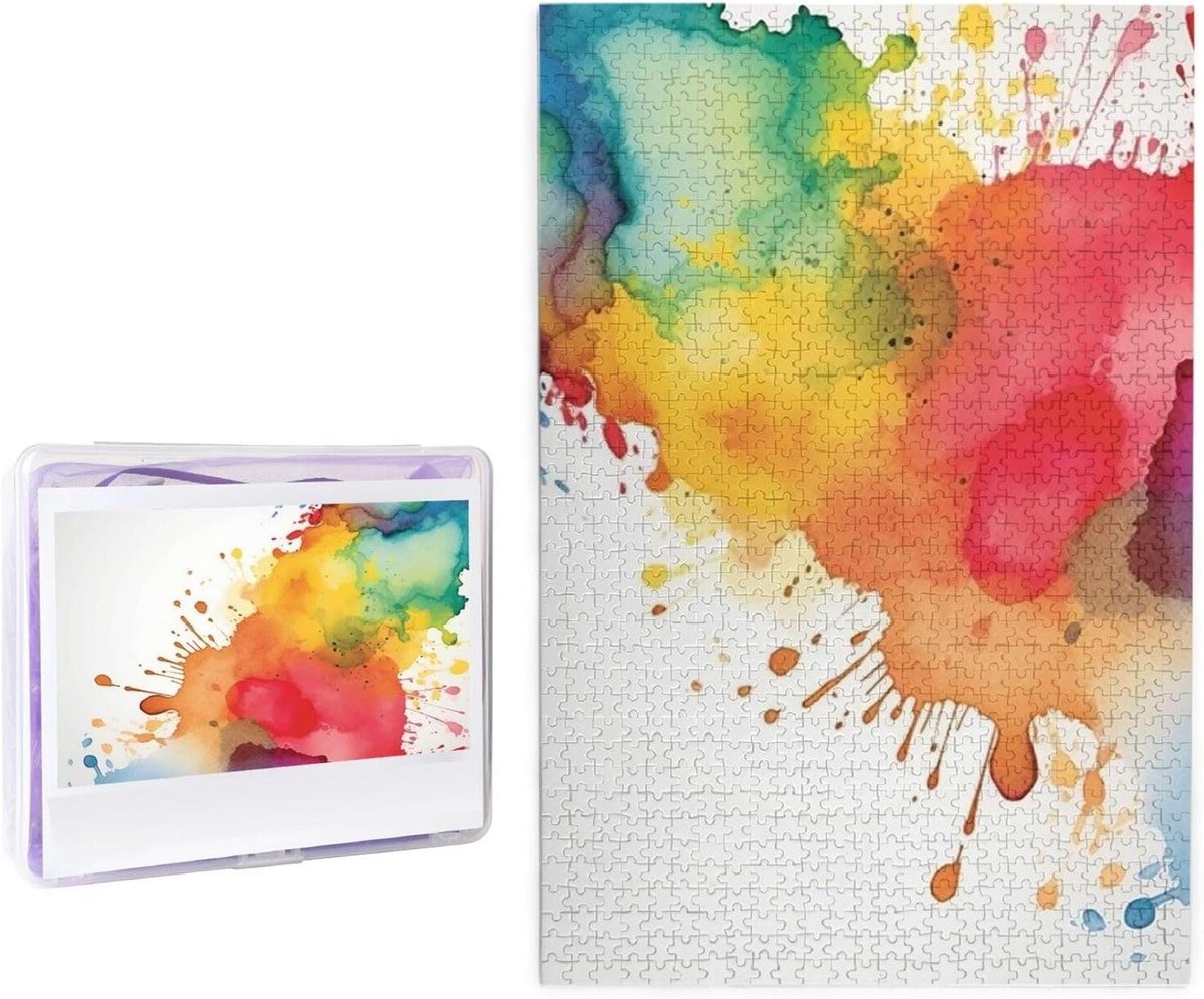 Gepersonaliseerde Puzzel - Fotopuzzel Legpuzzel - Ontspanning Thuis - Hout Materiaal - 1000 Stukjes - Aquarel Verf Spatten