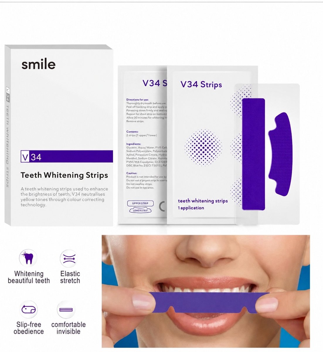 Smilekit Tandenbleek Strips Zonder Peroxide – tanden bleken – Witte Tanden – Veilige Tandenbleekset voor Thuis