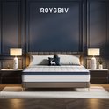 ROYGBIV matras op een bed in slaapkamer met nachtkastjes en lampen.
