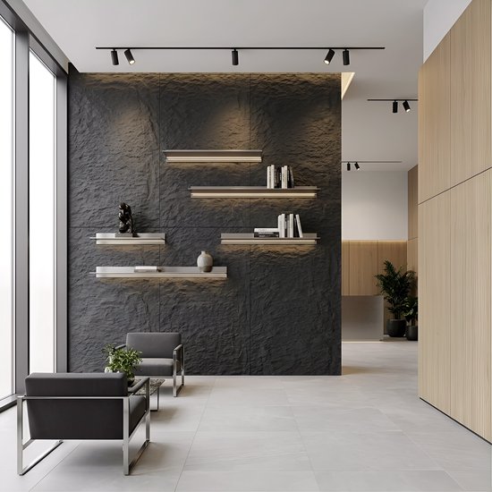 3D Muurpaneel Steenlook 120x60x5 cm, 3 Stuks PU Zelfklevende Wandbekleding, Waterdicht Steenpaneel voor Keuken, Badkamer & Woonkamer, Type B - Mat Zwart - NAIZY