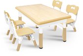 Table pour enfants avec 4 chaises réglables – Ensemble table et chaises pour enfants 120x60 cm – Table de jeu et bureau pour enfants – Ensemble de jeu pour enfants de 2 à 10 ans – Couleur bois