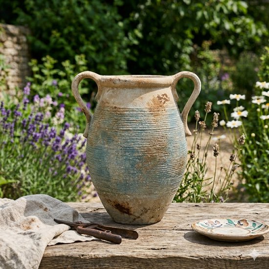 Amfora tuinvaas hoogte 39cm - Mediterraanse kruik voor tuin - Decoratieve vaas voor balkon tuin - Tuindecoratie landelijk