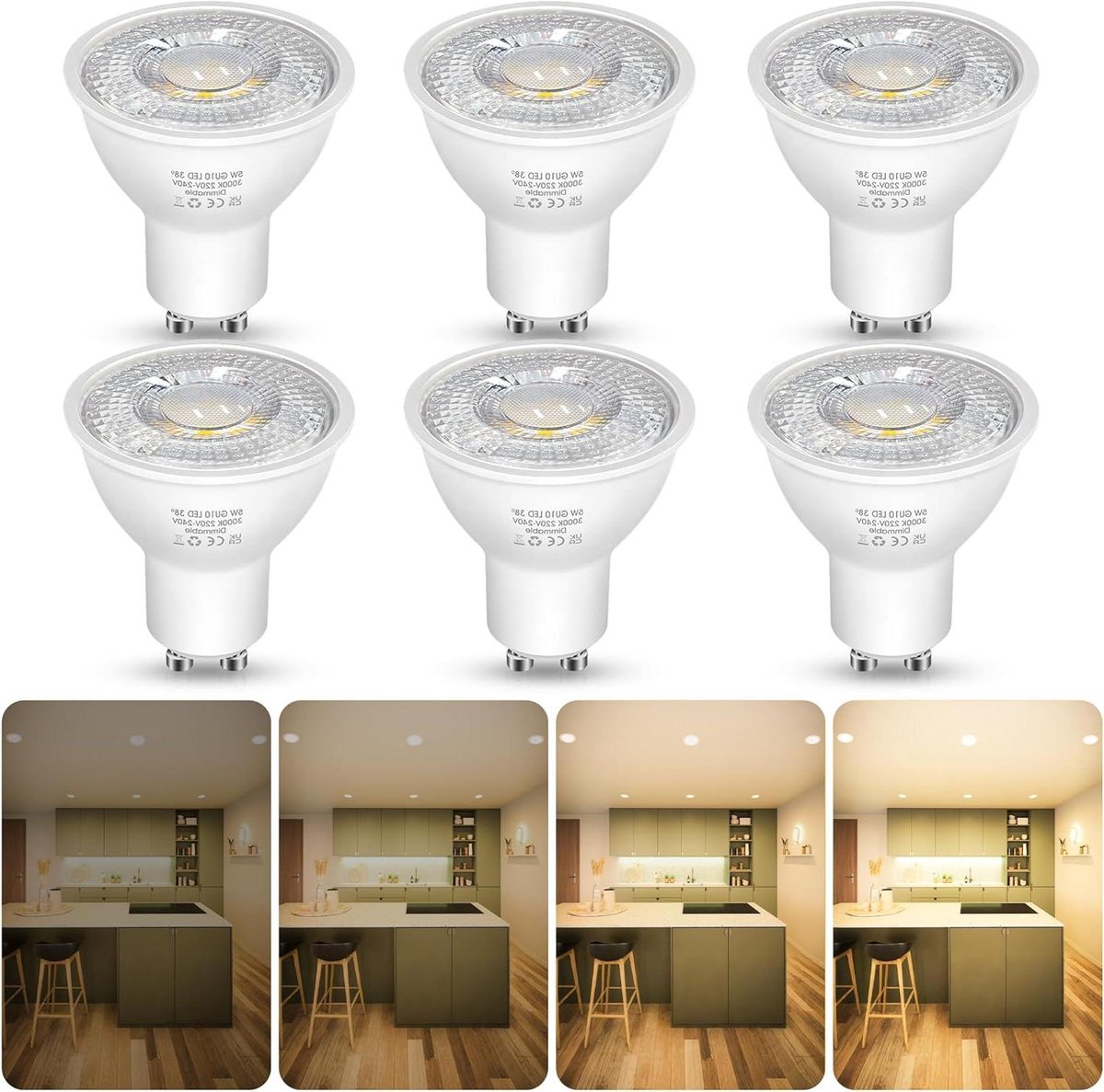 GU10 LED Lampen - Dimbare Spots - Sfeerverlichting Creëren - Energiebesparend - 6 Stuks - Warm Wit