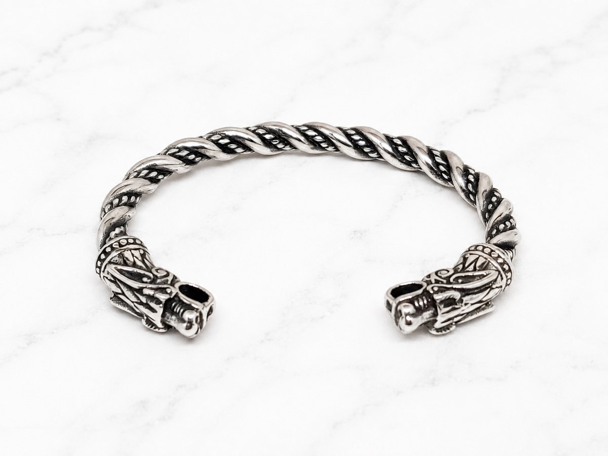 Mei's Viking Oath Ring - Viking Armband - Draak - 316L RVS - Zilver - polsmaat 17 cm t/m 21 cm