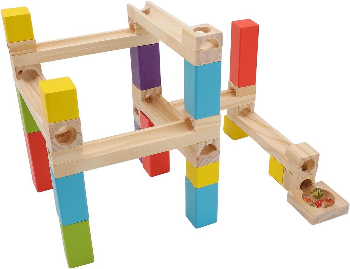 Hztyyier Educatief Houten Knikkerbaan-bouwstenen Speelgoed Ter Verbetering van Het Ruimtelijk Bewustzijn voor Ouder-kindinteractie